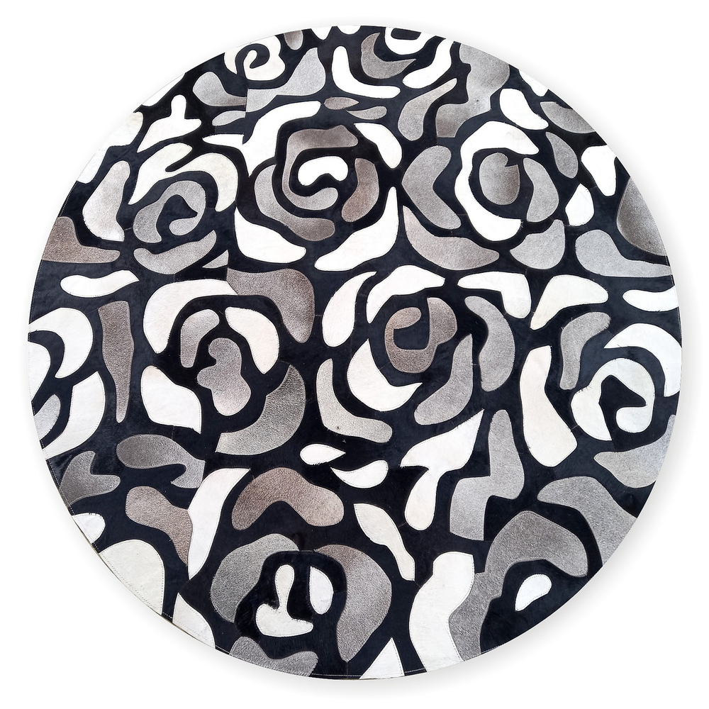 Abstract Roses Hair on Hide Grey 6' Round Rug