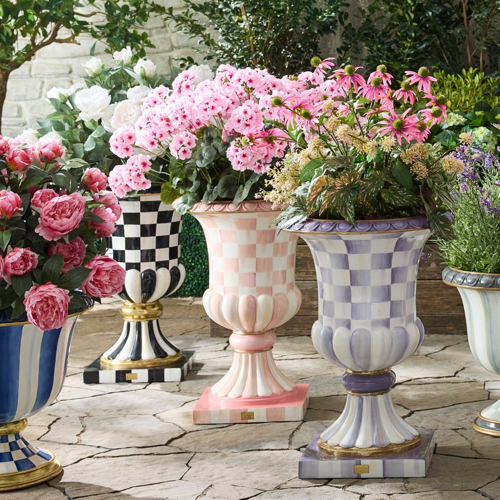 Check & Stripe Outdoor Pedestal Urn