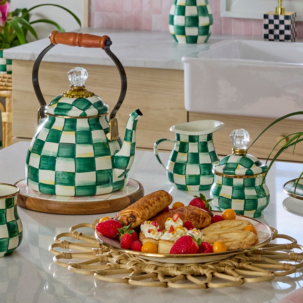Emerald Check Creamer & Sugar Bowl Set