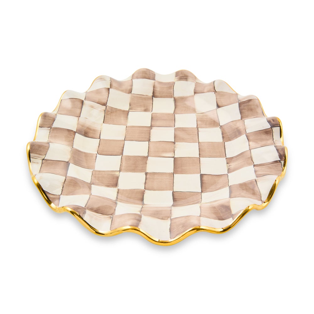 Mocha Check Fluted Ceramic Dinnerware
