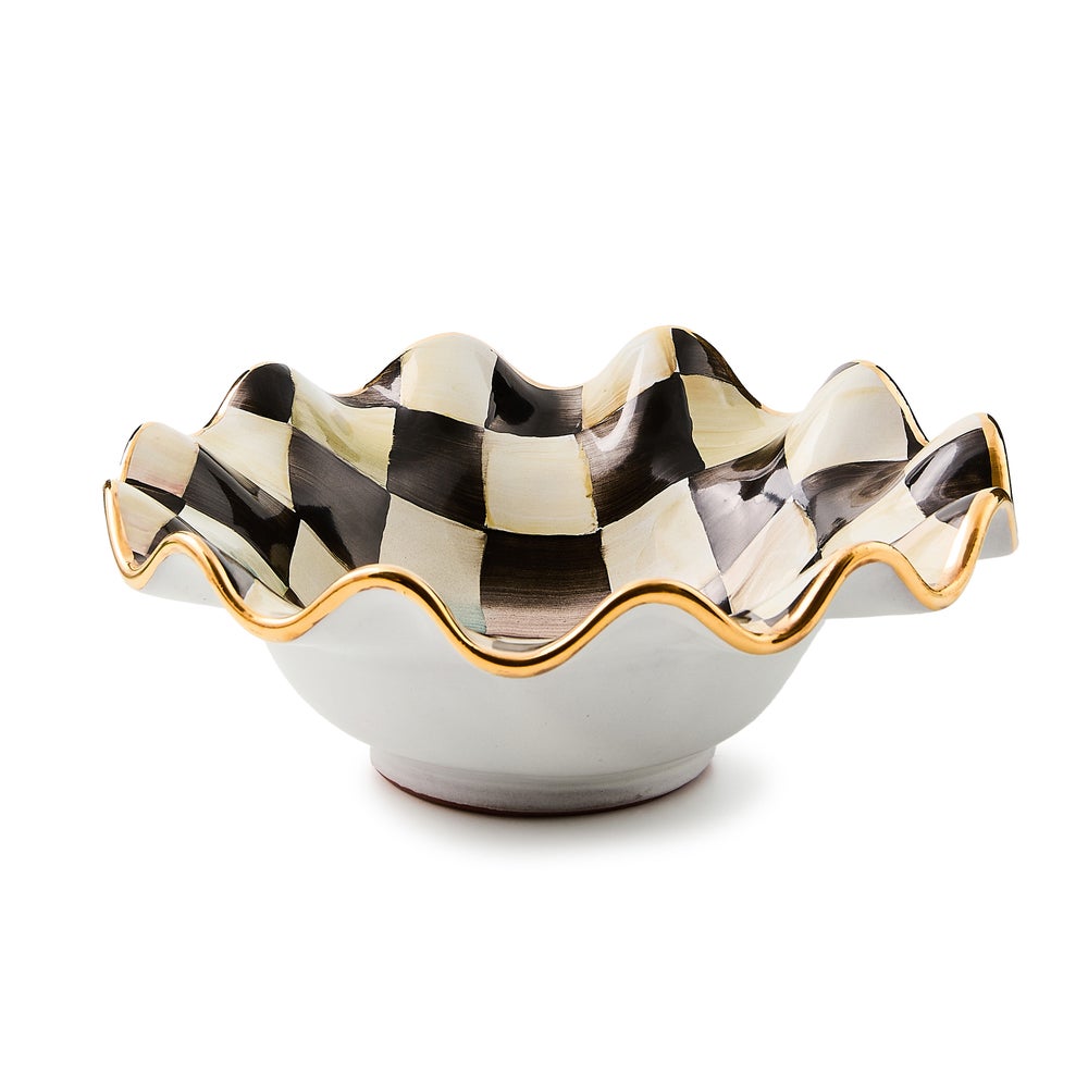 Check Fluted Ceramic Breakfast Bowl