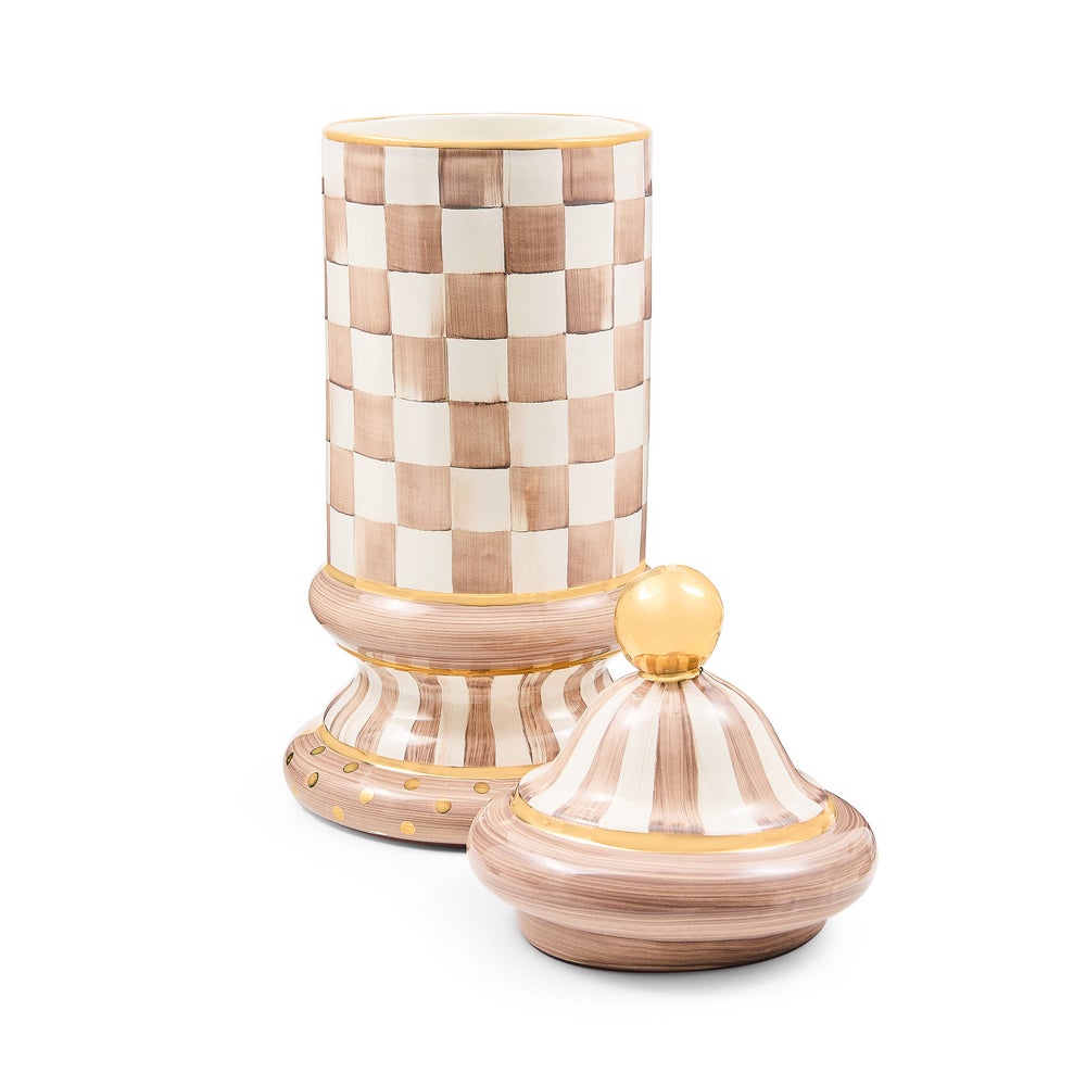 Mocha Check Ceramic Canister