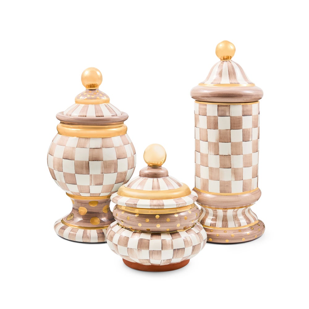 Mocha Check Ceramic Canister