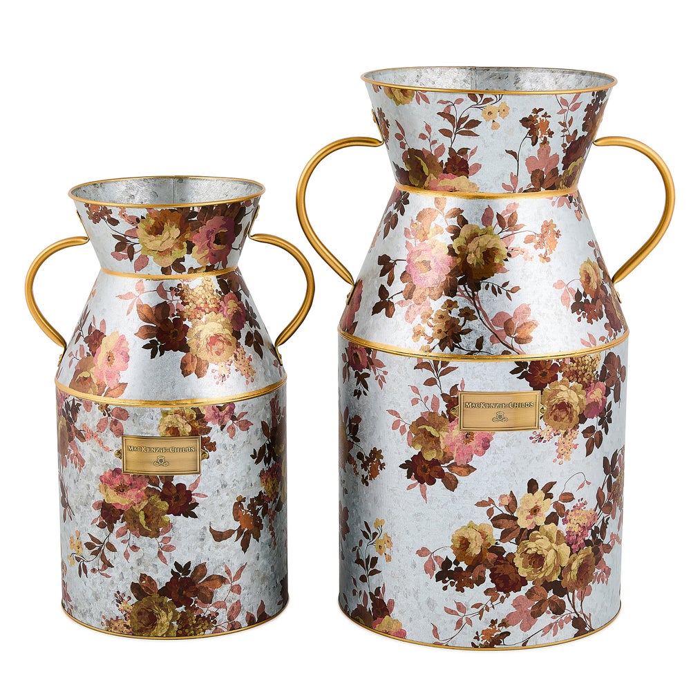 Wild Rose Galvanized Milk Can