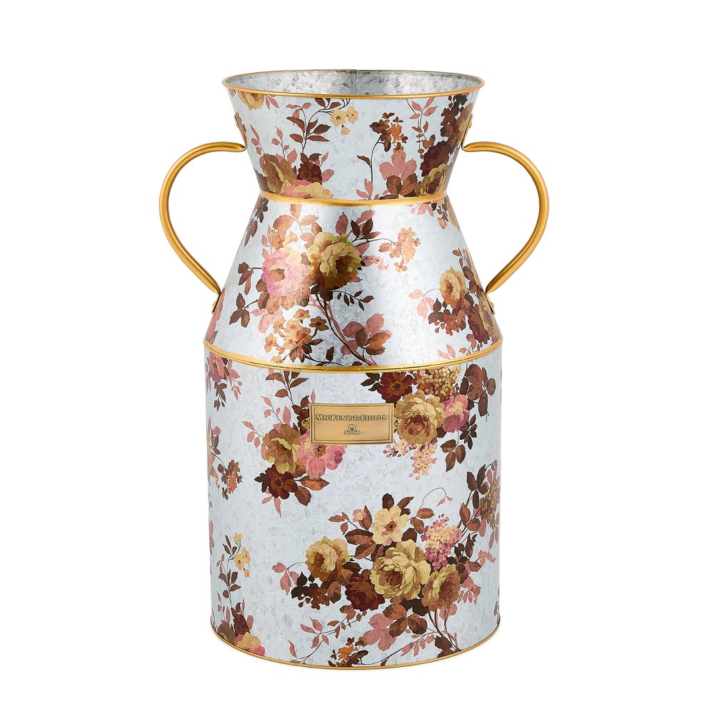 Wild Rose Galvanized Milk Can