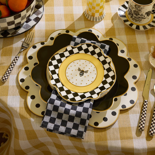 Bee Toile Round Scalloped Cork Back Placemats, Set of 4