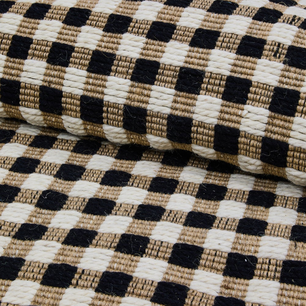 Natural, Black & White Checked Rug