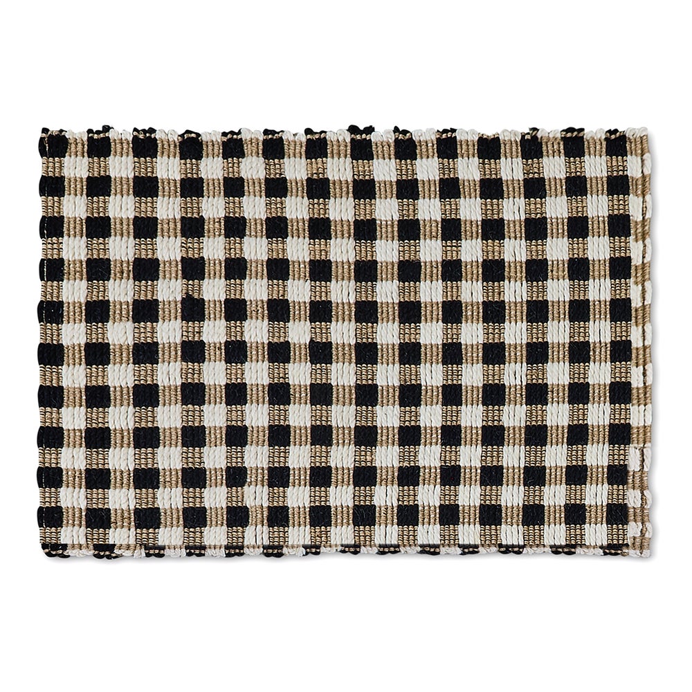 Natural, Black & White Checked Rug