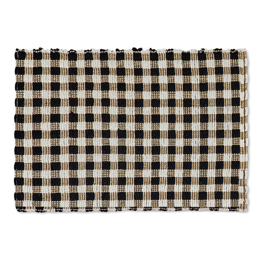 Natural, Black & White Checked Rug