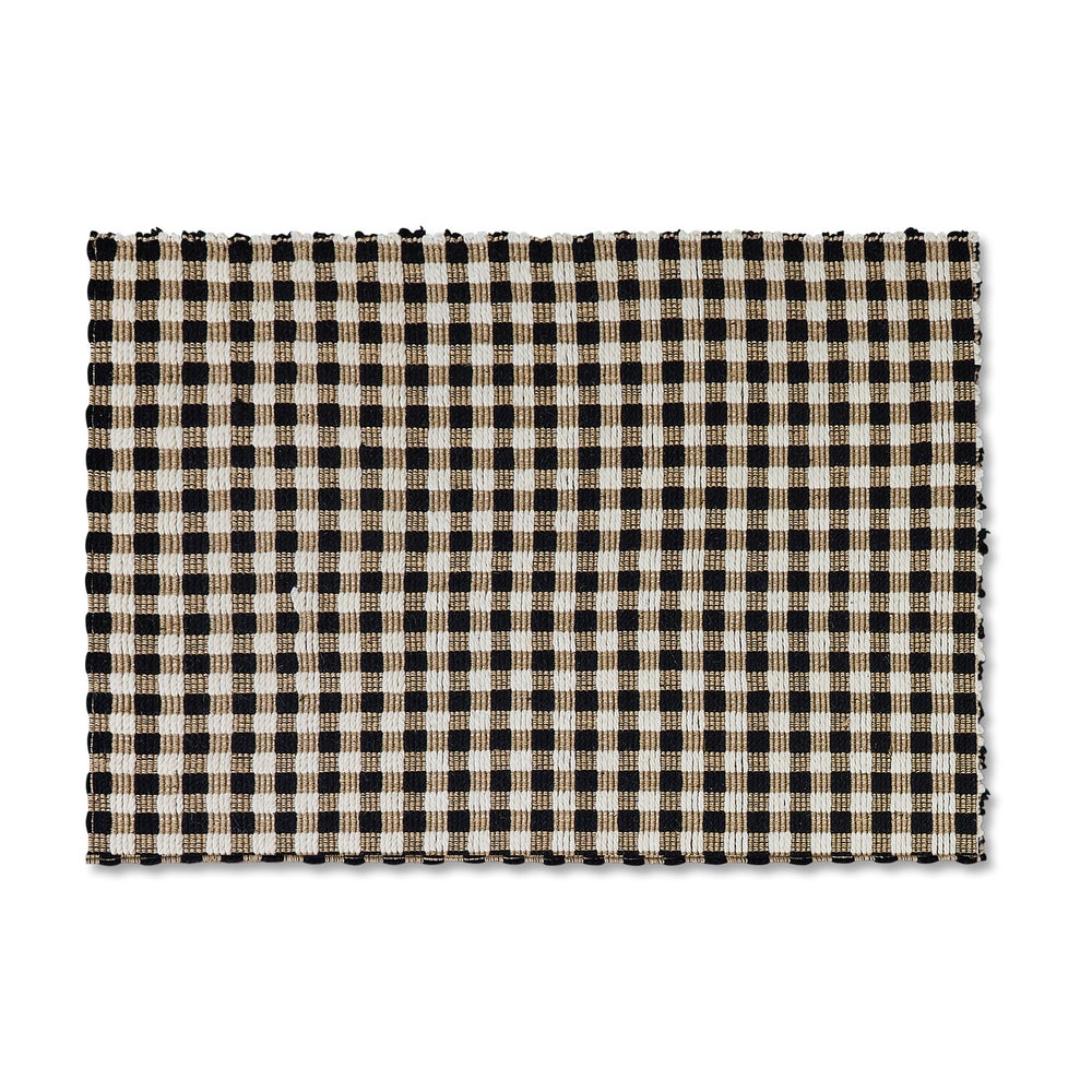 Natural, Black & White Checked Rug