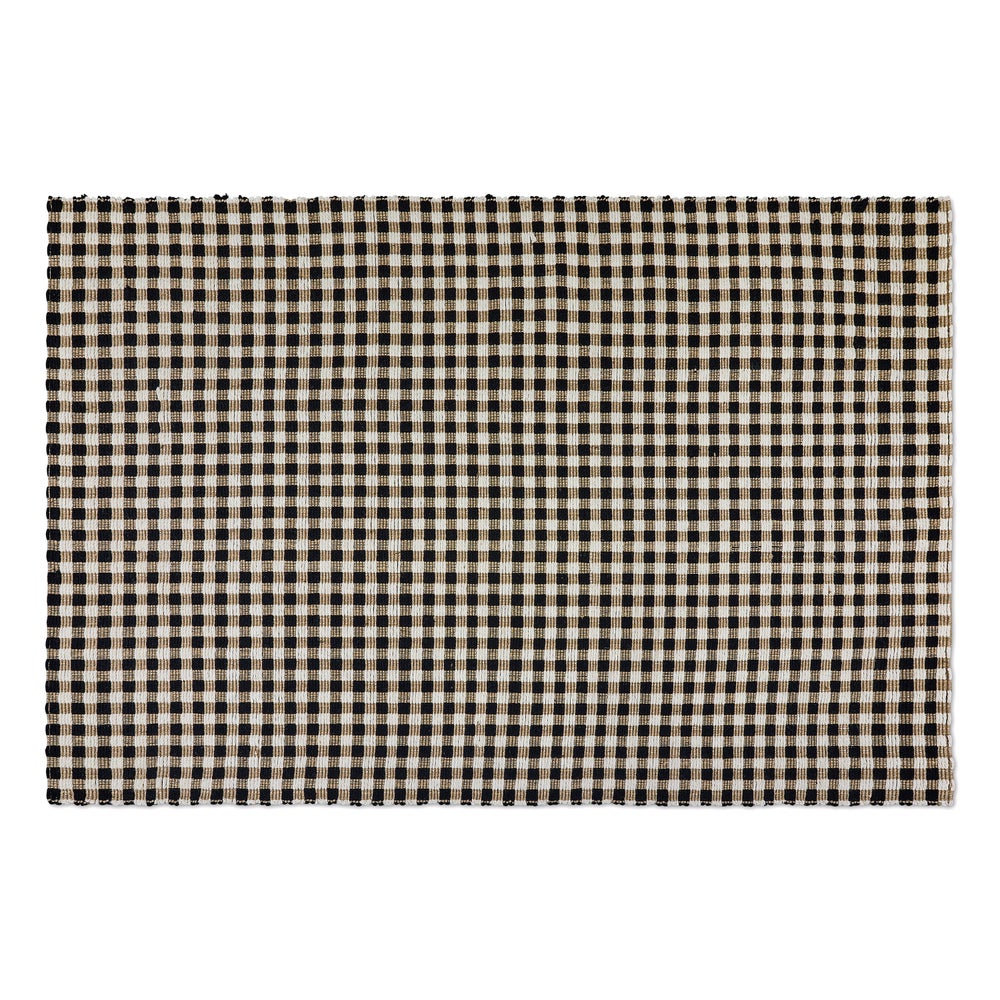 Natural, Black & White Checked Rug