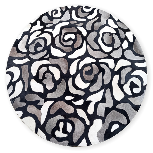 Abstract Roses Hair on Hide Grey 6' Round Rug