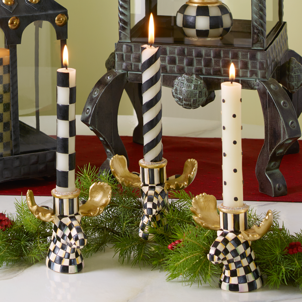 Courtly Check Moose Candlesticks - Set of 2