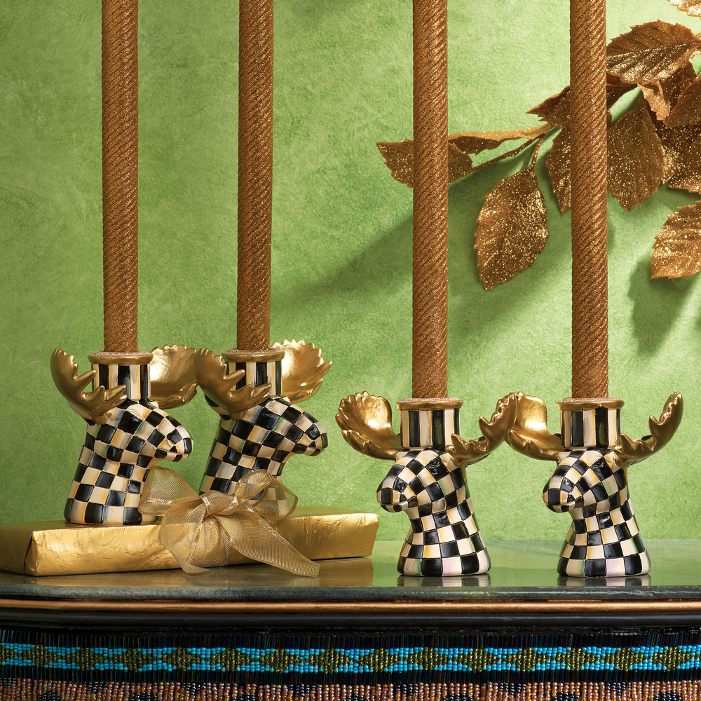 Courtly Check Moose Candlesticks - Set of 2
