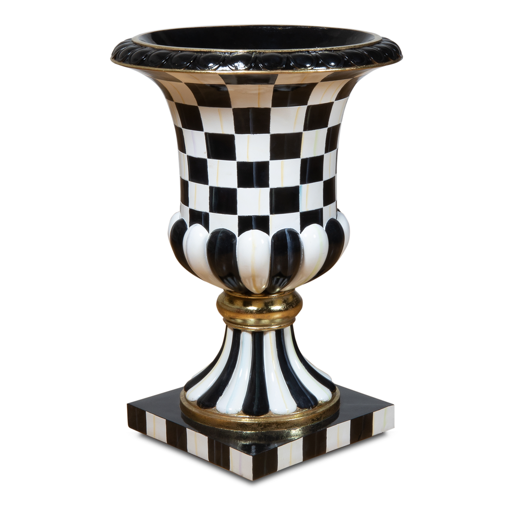 Check & Stripe Outdoor Pedestal Urn