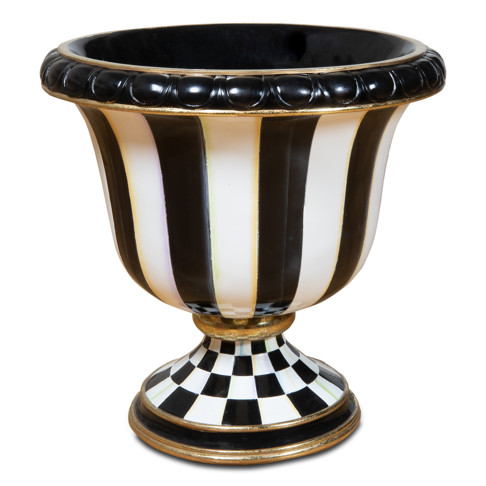Check & Stripe Outdoor Pedestal Urn