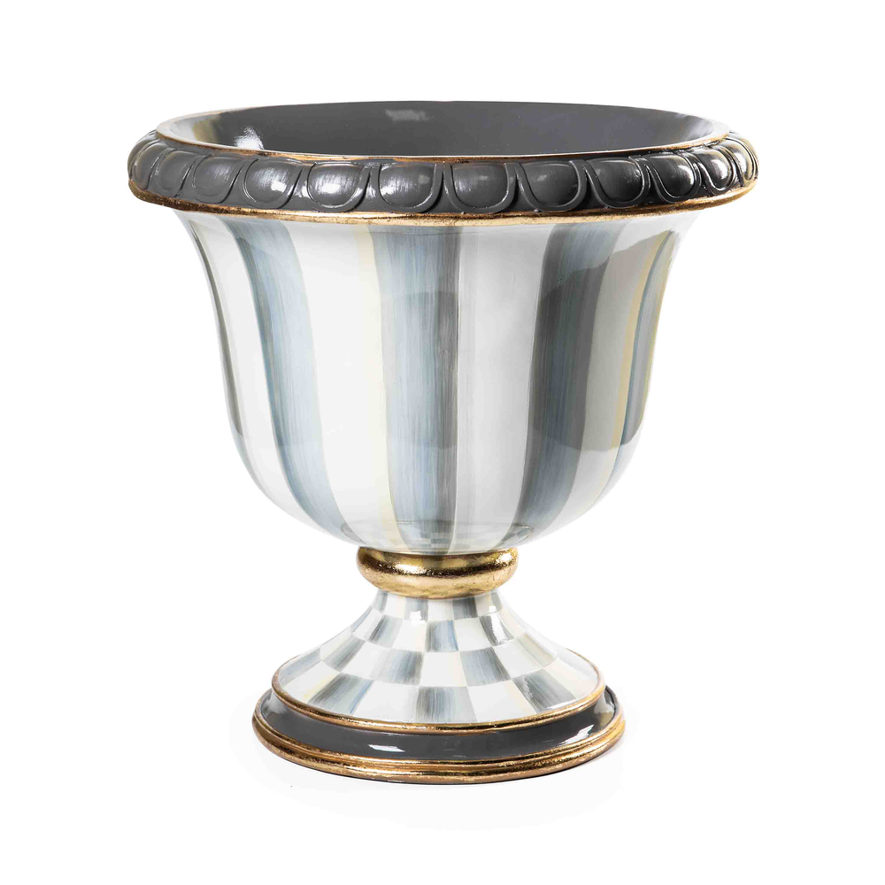 Check & Stripe Outdoor Pedestal Urn
