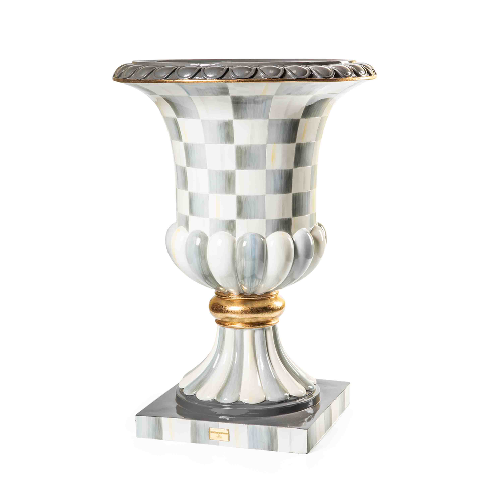 Check & Stripe Outdoor Pedestal Urn