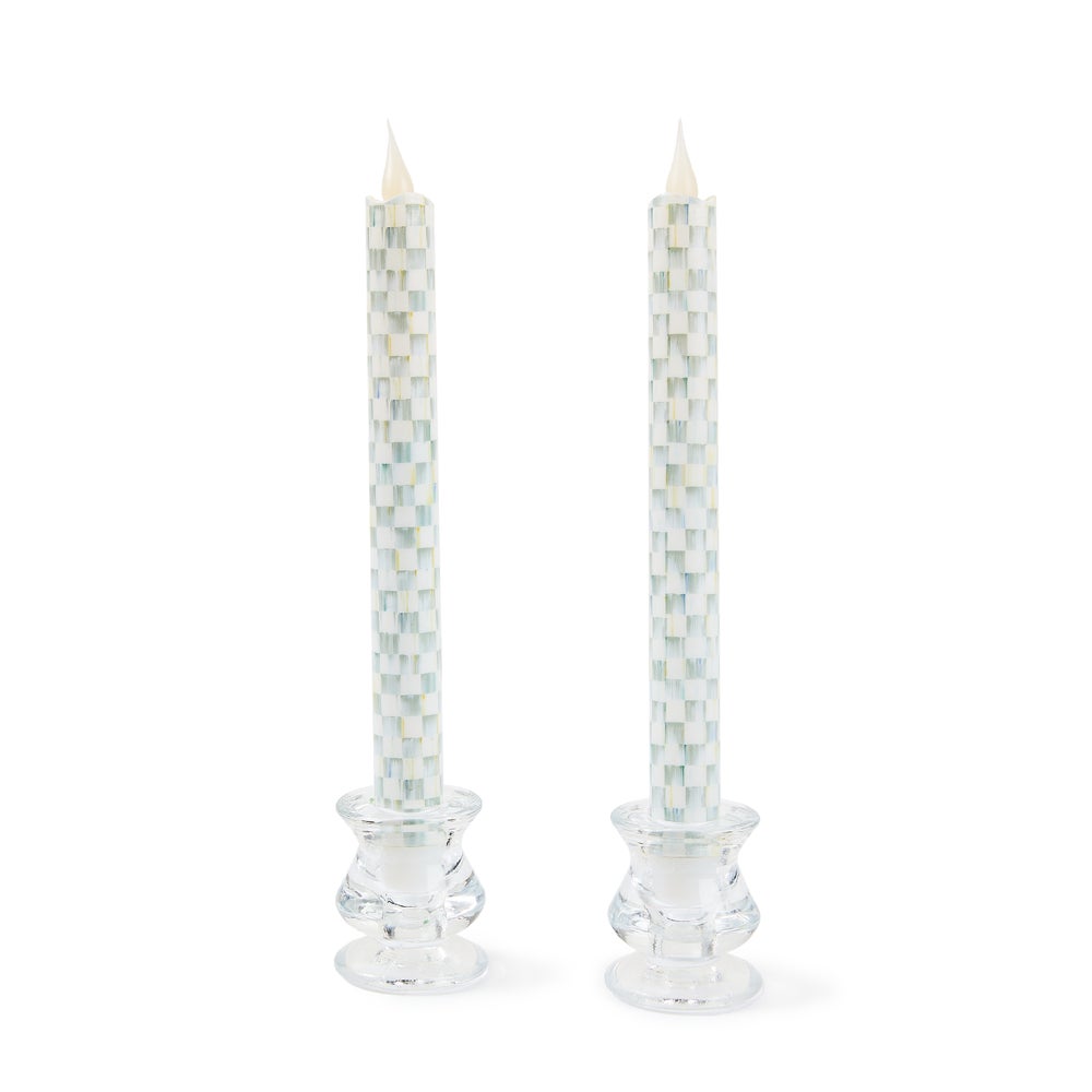 Sterling Check Flameless Dinner Candles, Set of 2