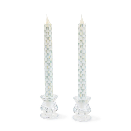 Sterling Check Flameless Dinner Candles, Set of 2
