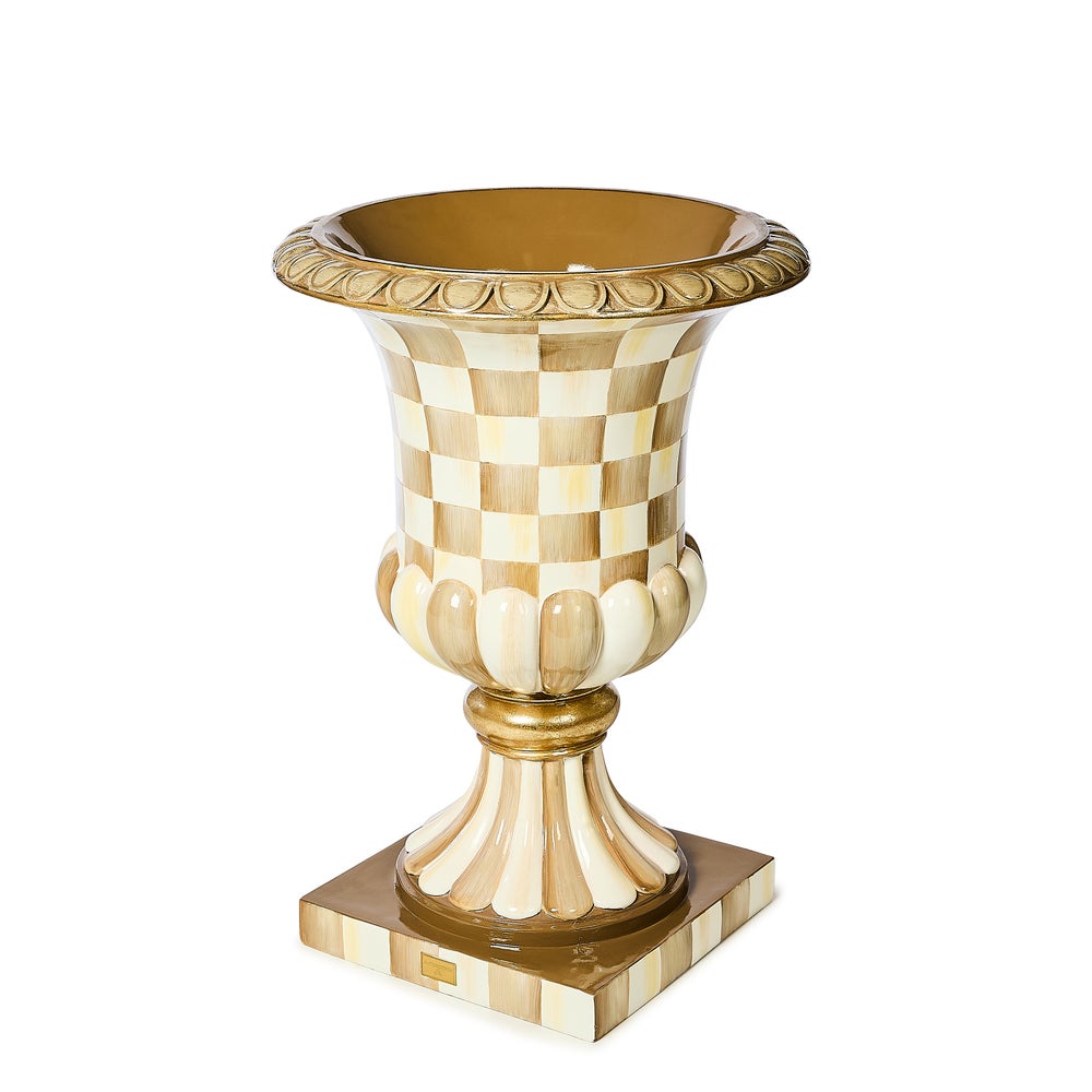 Check & Stripe Outdoor Pedestal Urn
