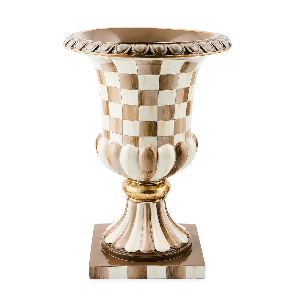 Check & Stripe Tabletop Pedestal Urn