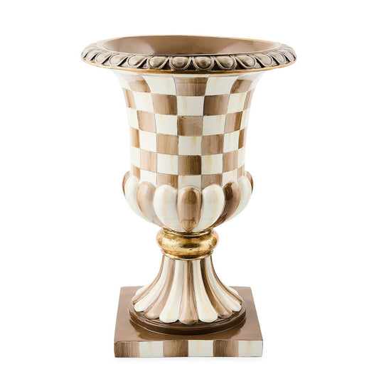 Check & Stripe Tabletop Pedestal Urn