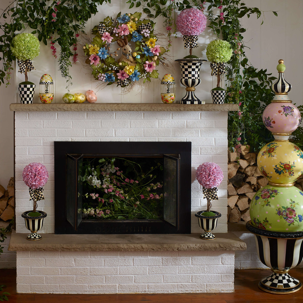 Check & Stripe Tabletop Pedestal Urn