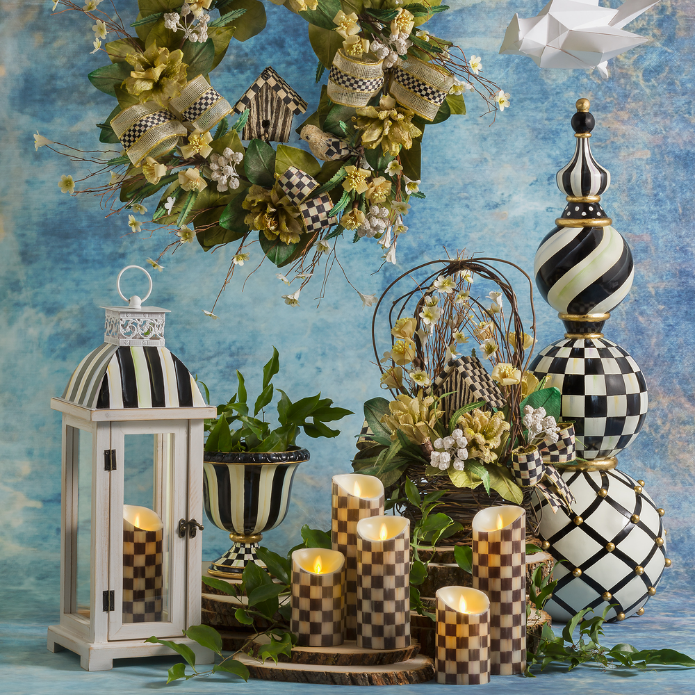 Check & Stripe Tabletop Pedestal Urn