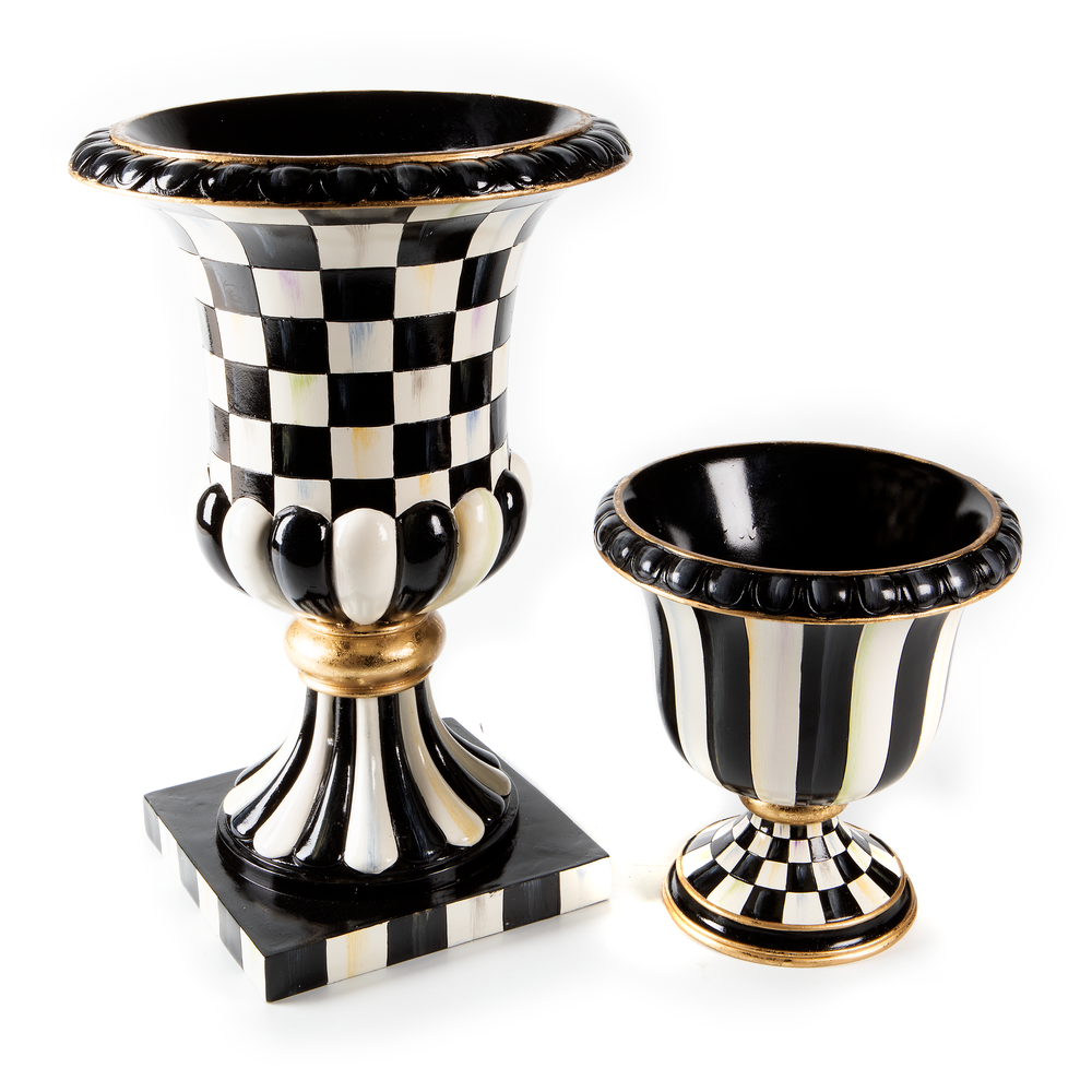 Check & Stripe Tabletop Pedestal Urn