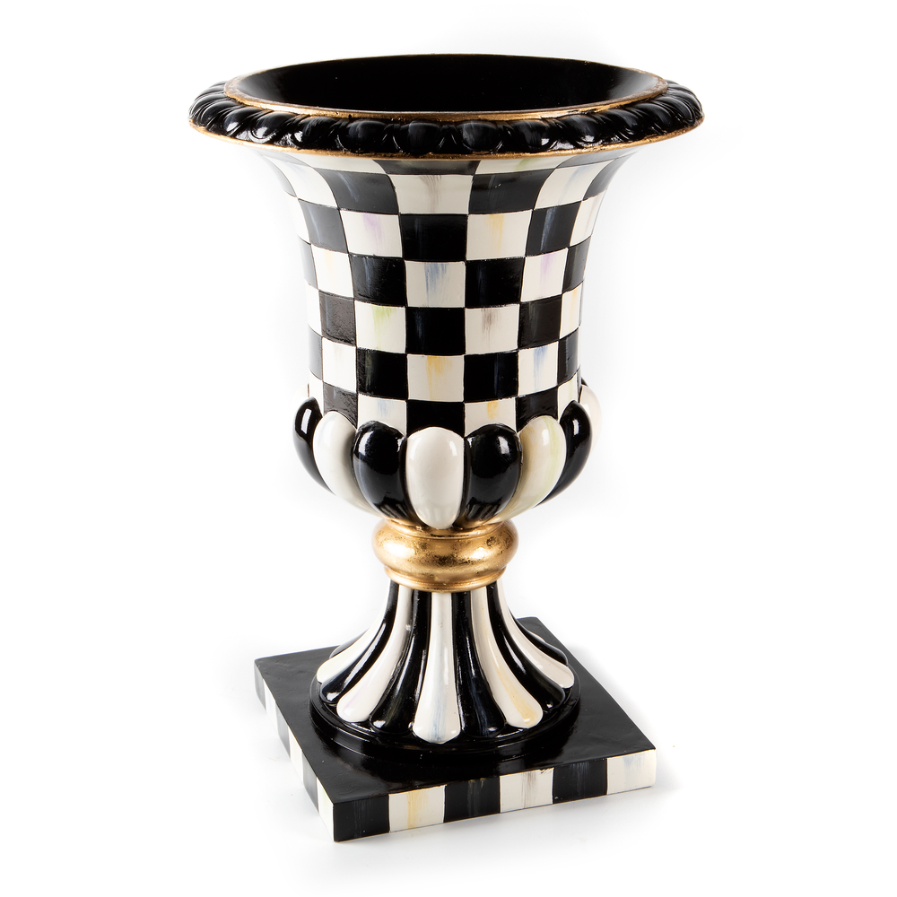 Check & Stripe Tabletop Pedestal Urn