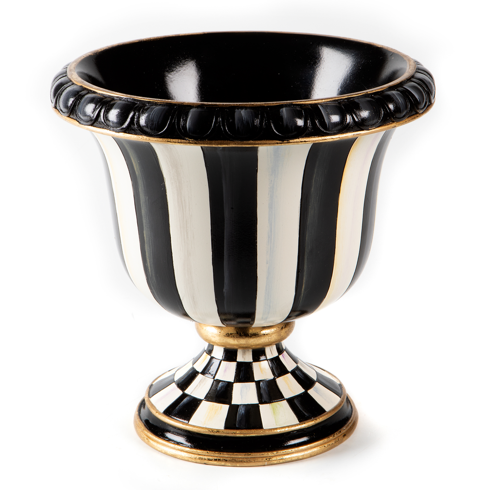 Check & Stripe Tabletop Pedestal Urn