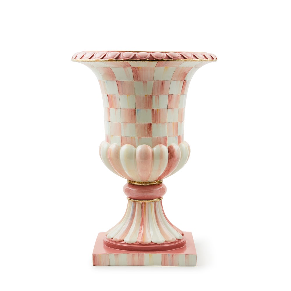 Check & Stripe Tabletop Pedestal Urn