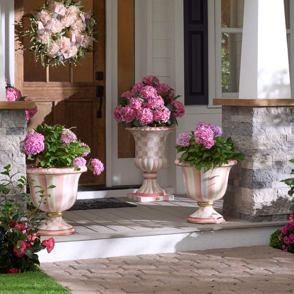 Check & Stripe Outdoor Pedestal Urn