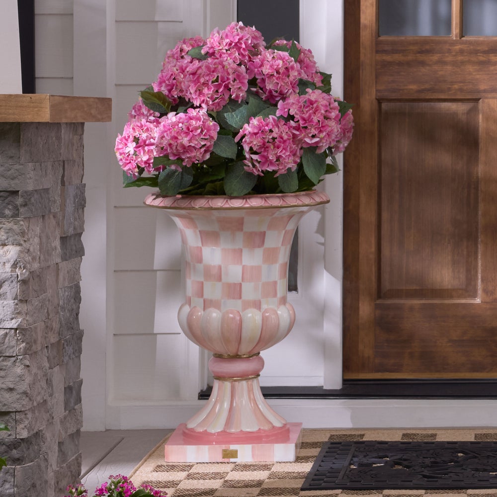 Check & Stripe Outdoor Pedestal Urn