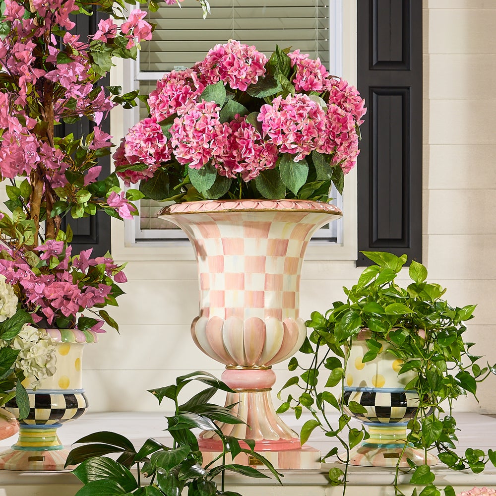 Check & Stripe Outdoor Pedestal Urn