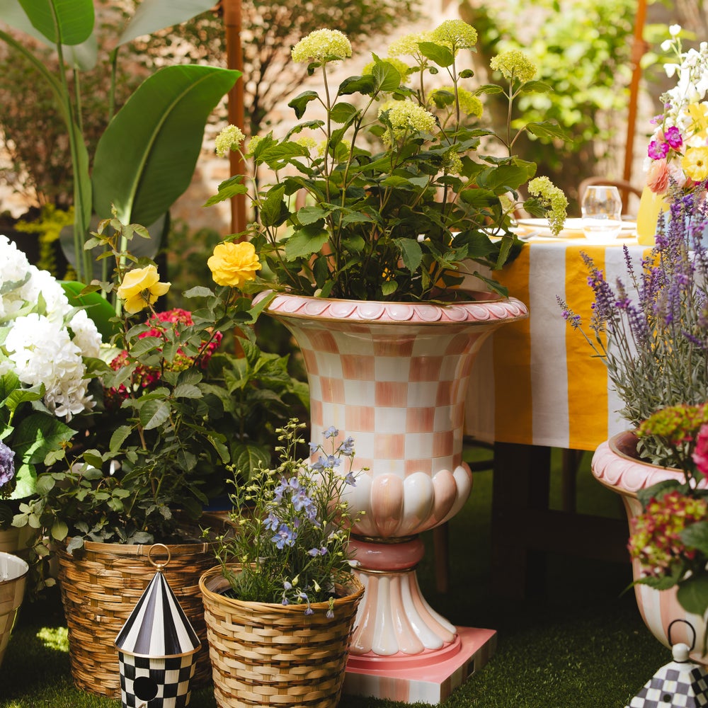 Check & Stripe Outdoor Pedestal Urn