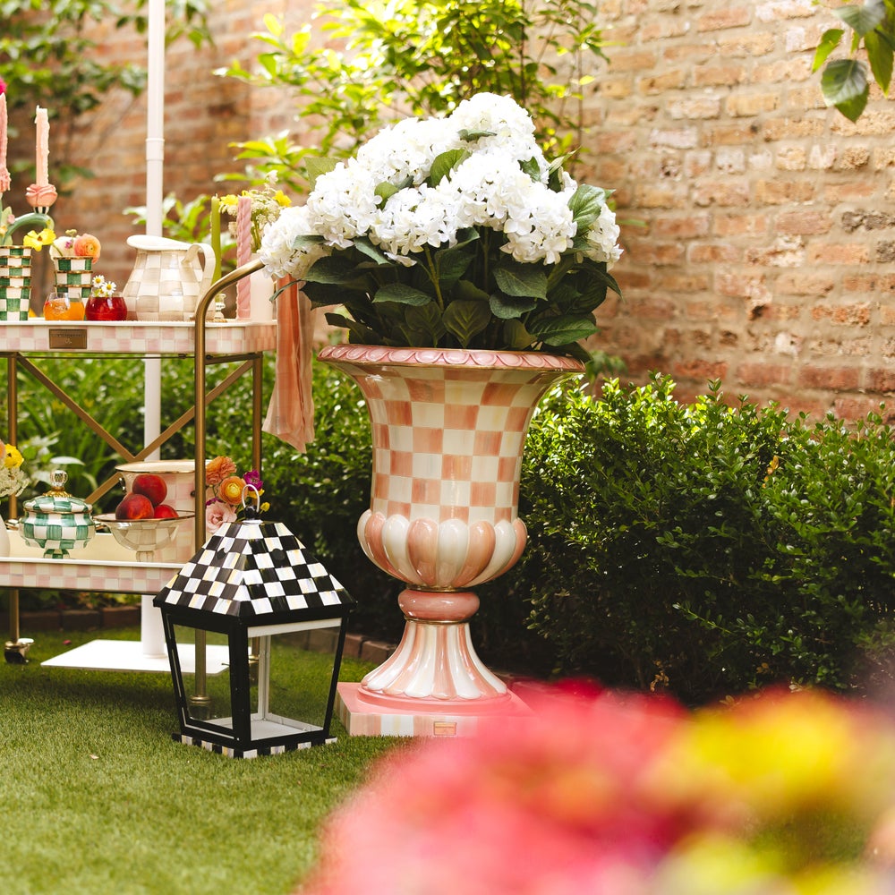 Check & Stripe Outdoor Pedestal Urn