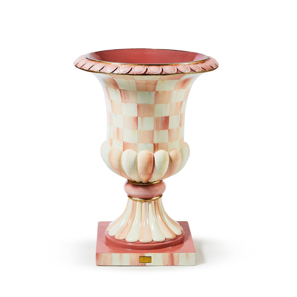 Check & Stripe Outdoor Pedestal Urn