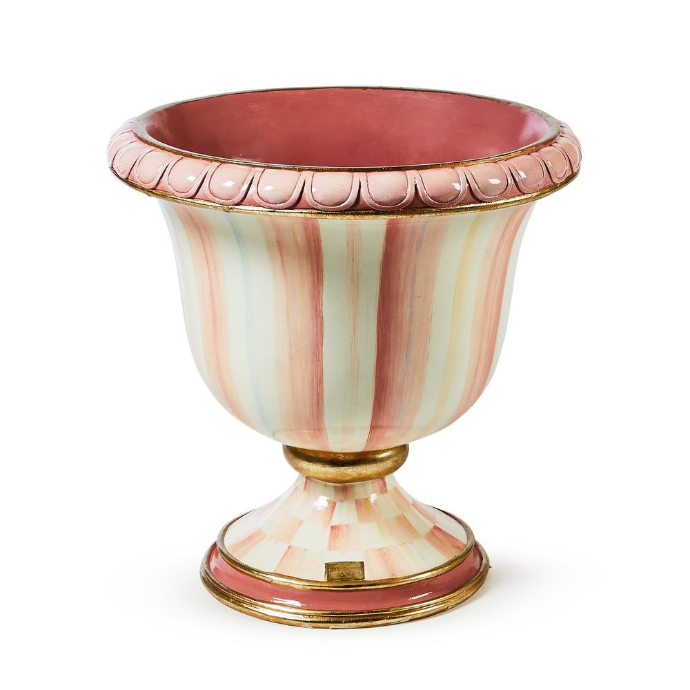 Check & Stripe Outdoor Pedestal Urn