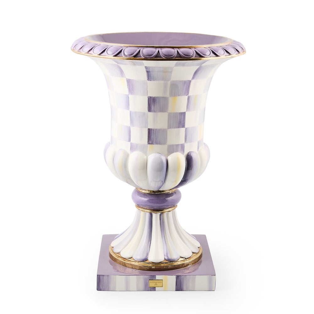 Check & Stripe Outdoor Pedestal Urn