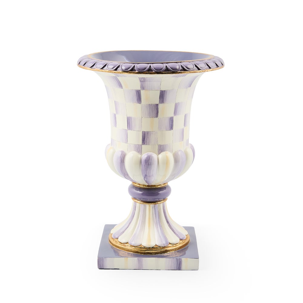 Check & Stripe Tabletop Pedestal Urn