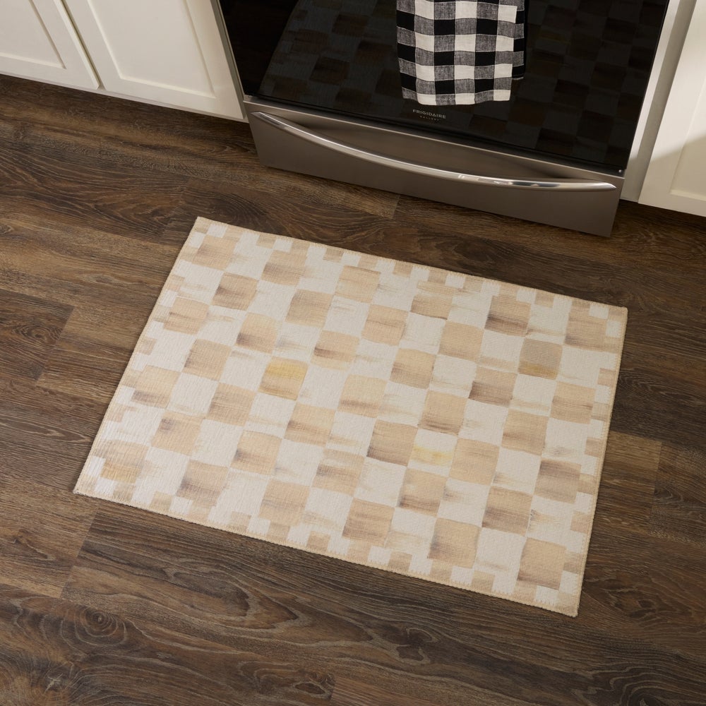 Mocha Checkered Washable Rug