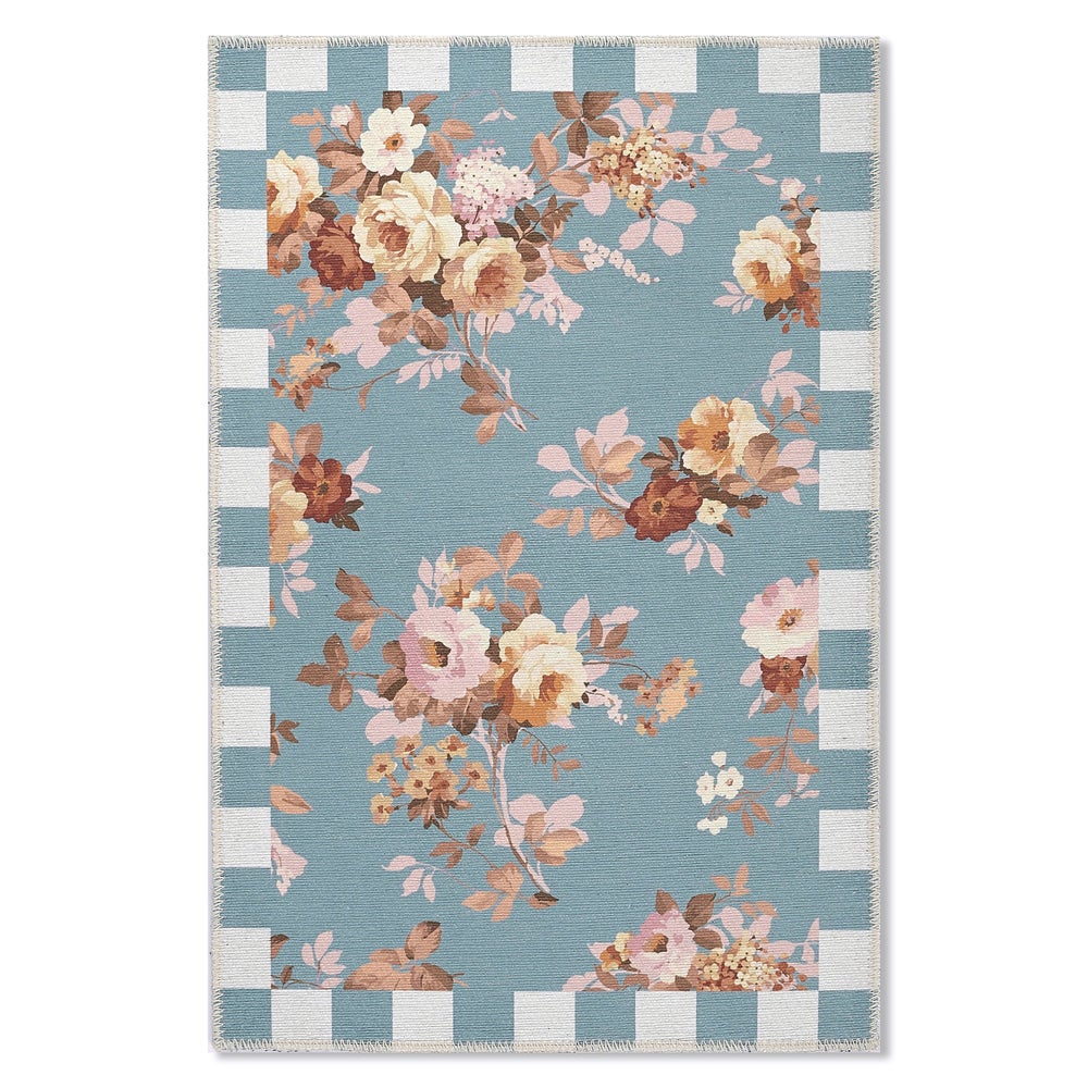 Slate Wild Rose Washable Rug