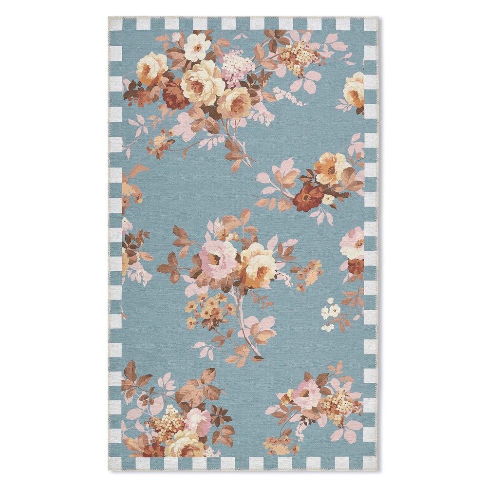 Slate Wild Rose Washable Rug