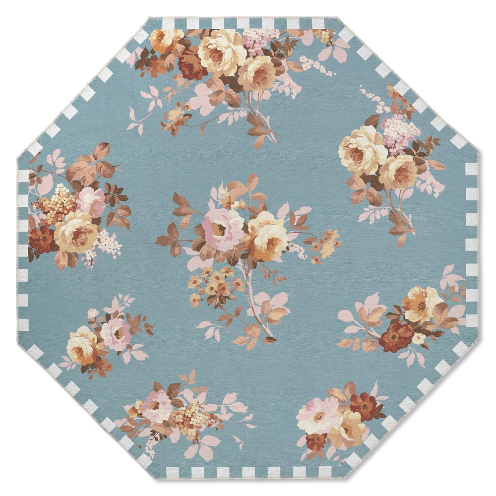Slate Wild Rose Washable Rug
