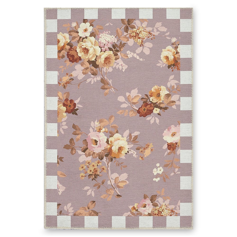 Taupe Wild Rose Washable Rug