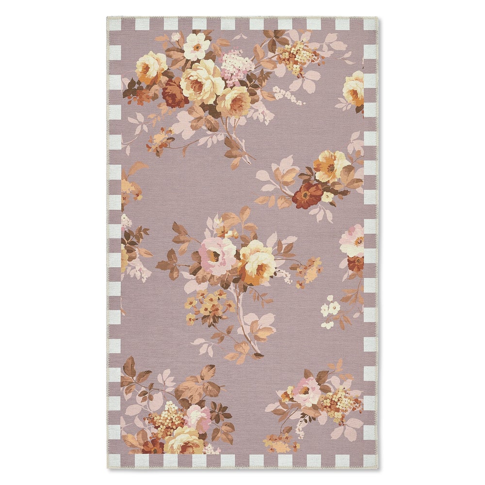 Taupe Wild Rose Washable Rug