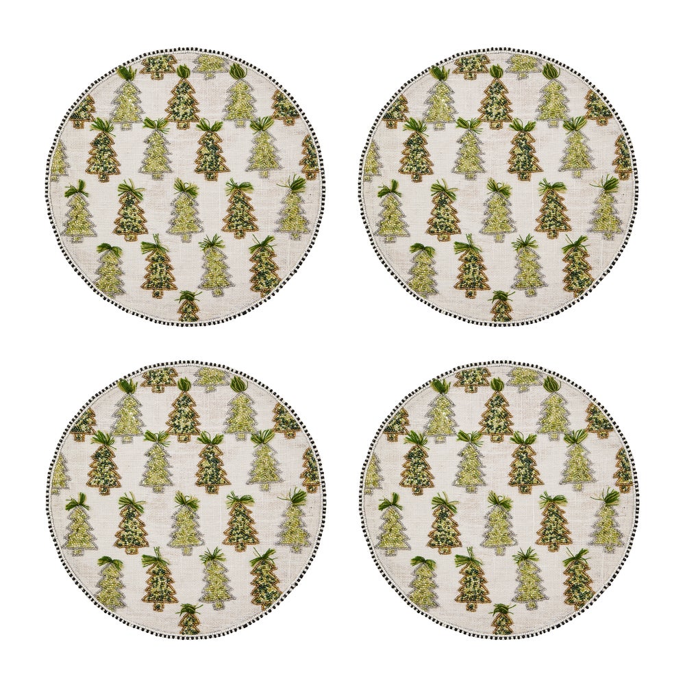Farmhouse Trees Round Beaded Placemat, Set of 4