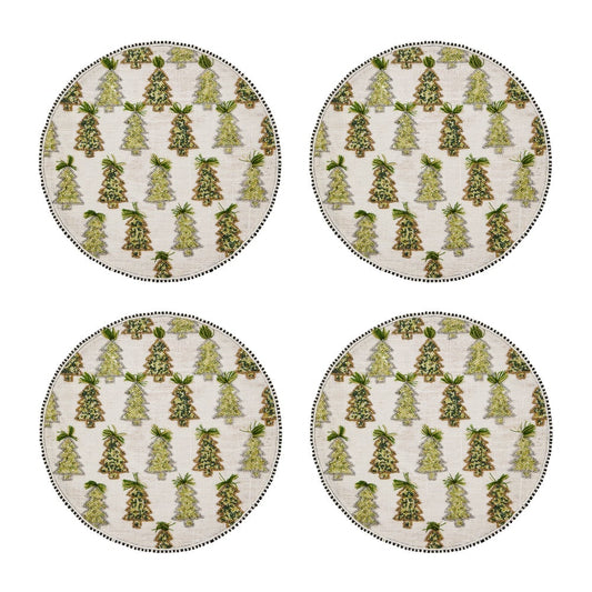 Farmhouse Trees Round Beaded Placemat, Set of 4